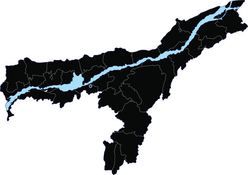 Assam black Silhouette map vector illustration on white background 
