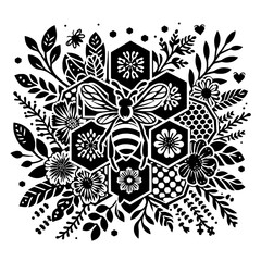 Floral honey comb svg, Honeycomb with flower svg, honey bee svg, floral bee svg, bee wall decor, bee cut file