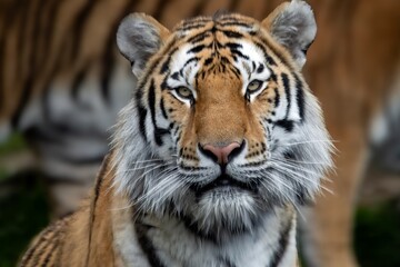 Up close of Siberian tiger's face in the Portland zoo