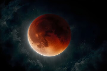 Obraz premium A majestic lunar eclipse painting the sky with hues of red and orange