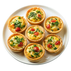 A plate on mini quiches isolated on transparent background.