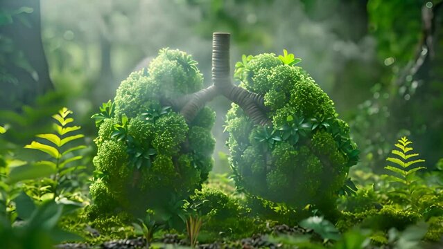 Photo conceptual image human lungs with green forest background