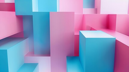 Blue and pink gradient geometric shapes form a captivating background, ideal for modern, stylish contexts, Sharpen 3d rendering background