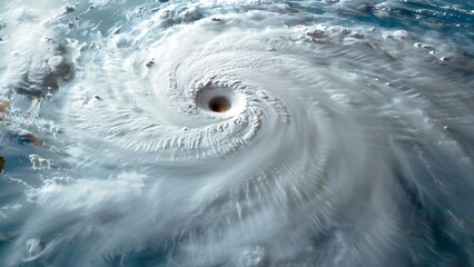 Super typhoon approaching coast technology tracks eye of hurricane on planet. Concept Natural disasters, Hurricane tracking systems, Technology advancement, Coastal warnings, Weather forecasting - obrazy, fototapety, plakaty