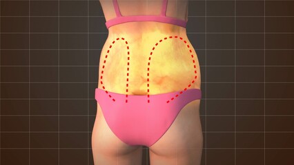 Female back fat reduction medical animation