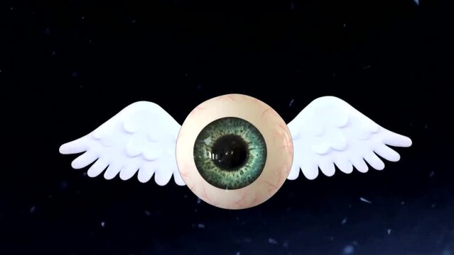 illustration of one eye flying using wings