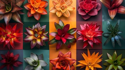 Vivid digital art featuring exotic bromeliad collection on isolated backgrounds. Concept Digital Art, Exotic Bromeliads, Isolated Backgrounds, Vivid Colors, Exotic Plants