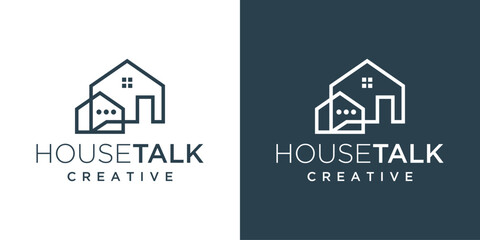 Talking house logo. Chat bubble technology idea and home logo