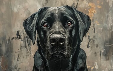 A detailed portrait of a black dog, its face artistically blurred, emphasizing focus on the eyes and emotional expression