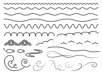 Obraz premium シンプルな飾り罫線・ラインのイラストセット（波線、波模様）