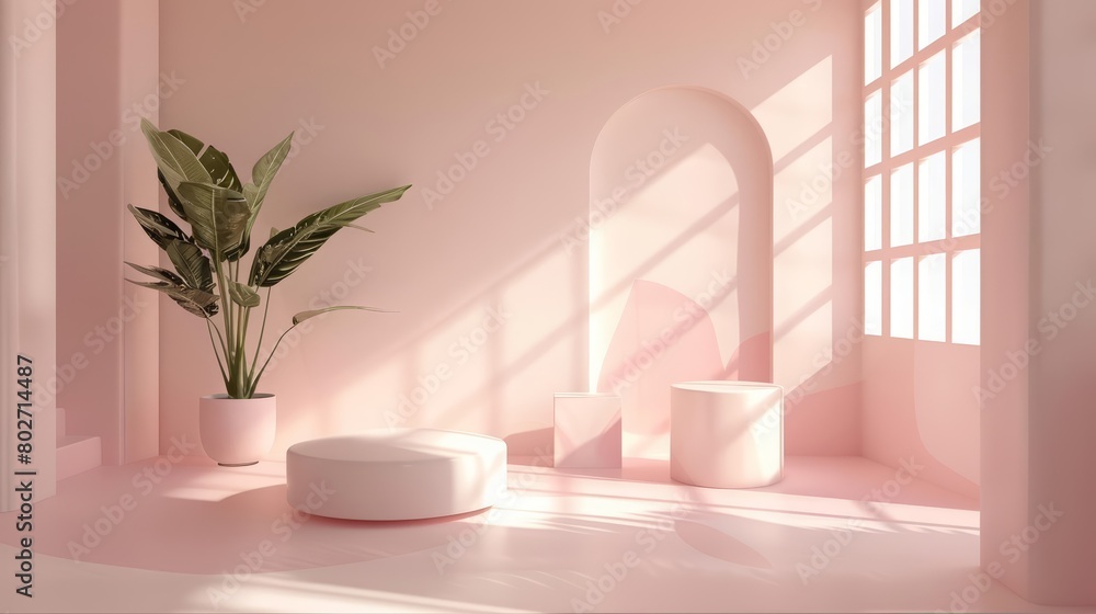 Poster the studio showcase features a modern shape in pastel tone geometric shapes with a touch of elegance