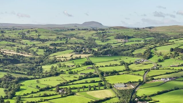 Slemish Mountain in County Antrim Northern Ireland. Aerial 50fps UHD