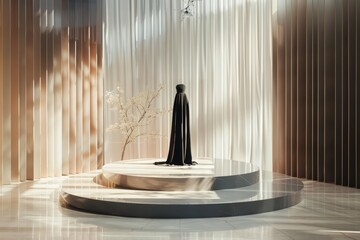 This stage podium of luxury serves as a fashion showcase pedestal, where the latest in haute couture can be admired in a studio showroom clean display, Decor element background