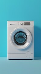 Washing Machine on a Blue Pastel Background, Representing the Routine of Cleaning

