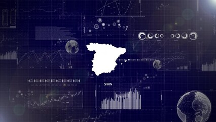 Spain Country Corporate Background With Abstract Elements Of Data analysis charts I Showcasing Data analysis technological Video with globe,Growth,Graphs,Statistic Data of Spain Country - Powered by Adobe