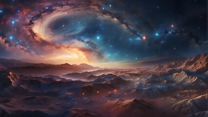 Fototapeta premium sunrise over the mountains Cosmic Odyssey Exploring the Depths of the Universe 