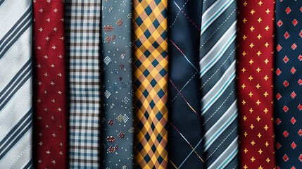 Fototapeta premium Collection of tie patterns on a light background. copy space for text.