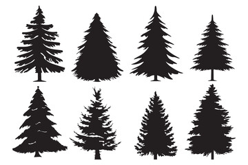 Christmas tree silhouette set hand drawn illustration on white background