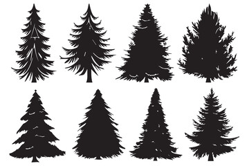 Obraz premium Christmas tree silhouette set hand drawn illustration on white background
