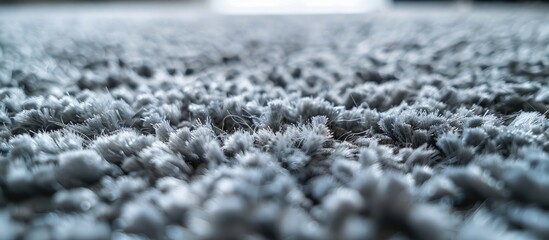 Close examination of the gray soft rug's texture.