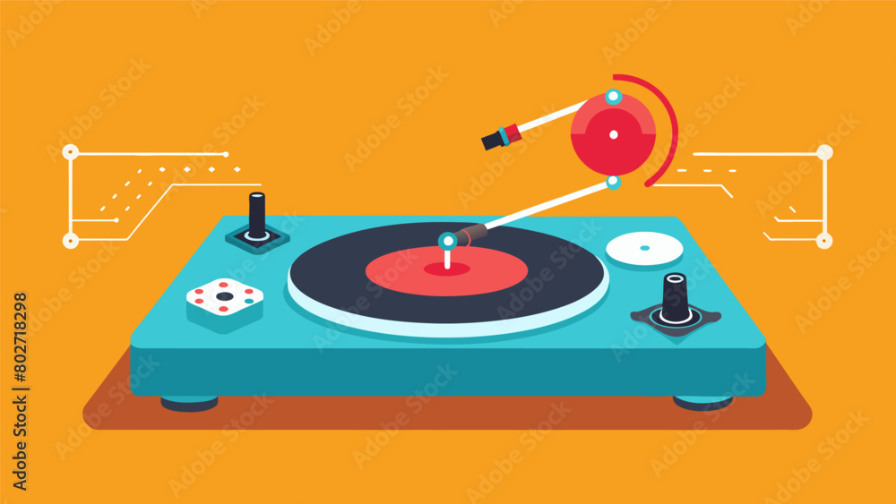 Poster an illustration of the correct placement of antiskate and tracking force controls on a turntable. ve