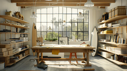 Obraz na płótnie Canvas Interior of modern atelier with tailors workplace shel
