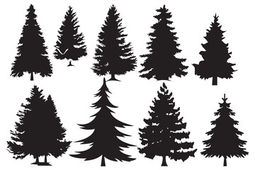 Set of silhouette christmas trees