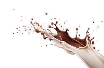 Splashes of chocolate and milk blend together, isolated on a transparent background. Generative AI