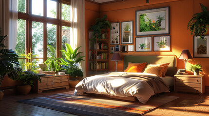 Interior of modern comfortable bedroom