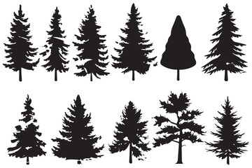 Obraz premium Set of Christmas tree silhouettes