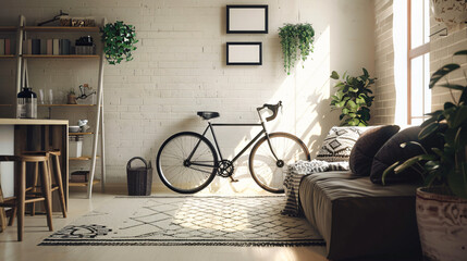 Interior of modern room with bicycle - Powered by Adobe