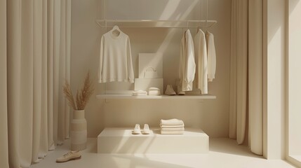 Minimalist Fashion Versatile Wardrobe: A 3D visualization showcasing minimalist fashion