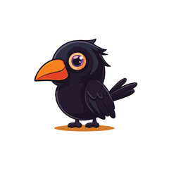 Flat Logo Of Cute American Crow Cartoon Vector Icon Illustration, Bird Nature Icon Concept Isolated Premium Vector