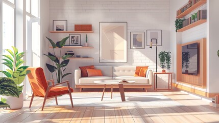 Minimalist Interior Clean Space: An illustration showcasing a minimalist interior with clean