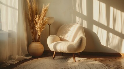 Minimalist Interior Cozy Ambiance: A photo of a minimalist interior with a cozy ambiance