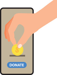 Donate, donation concept. Dollar bill and donate button on a mobile phone.