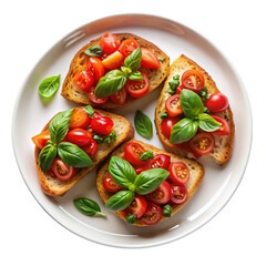 A plate on burschetta isolated on transparent background.