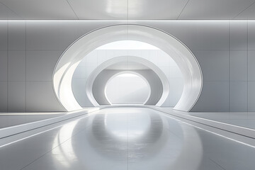 Minimalist building empty interior, futuristic white architecture.