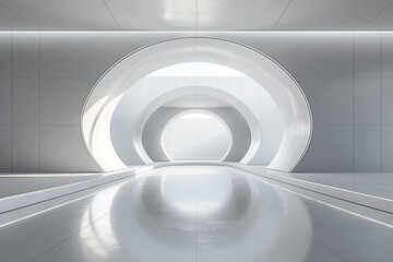 Obraz premium Minimalist building empty interior, futuristic white architecture.