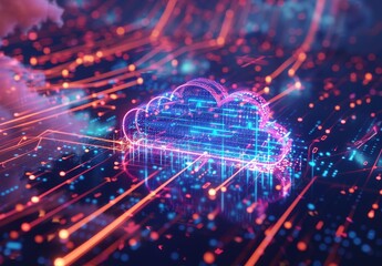 Fototapeta premium Cloud connection, data transfer, business communication on social network, server, storage, internet security: essential elements of cloud computing concept