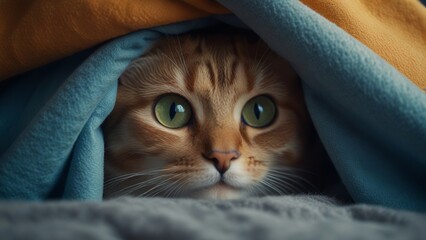 cat peeking out of blanket