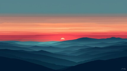 Fototapeta premium Minimalist Nature Sunset: An illustration of a minimalist sunset