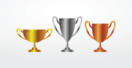 Gold silver bronze trophy cup realistic,1st, 2nd, 3rd place, first place second third, award winner winning prize symbol sign icon