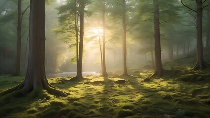 misty morning in the forest Enchanted Forest A Dawn Symphony of Nature