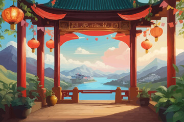 fortune telling scenery asia illustration