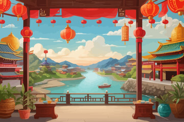 fortune telling scenery asia illustration