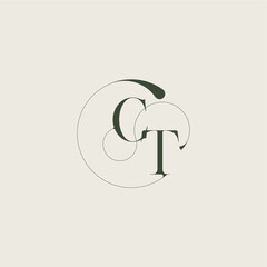 beautifull monogram initial elegant line concept CT feminine wedding style letter