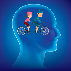 Naklejka premium Graphic image of a human head with a cyclist couple.