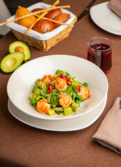 green salad with shrimp and chili pepper
