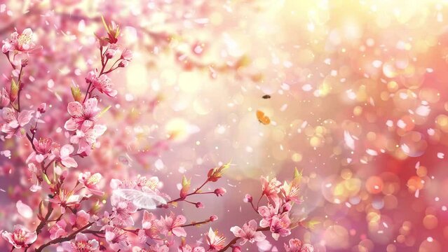 floral background in spring. blossoming sakura tree pink bokeh background. seamless looping overlay 4k virtual video animation background